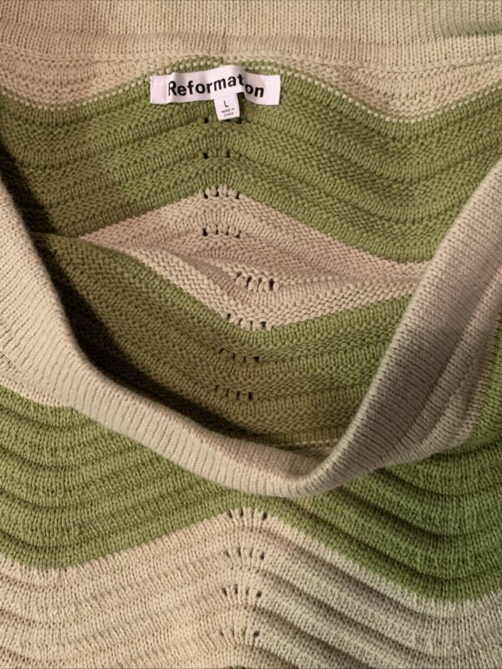 New W/tags Reformation Yara Novelty Two Piece Womens L Green Cotton Open Knit - Picture 2 of 9